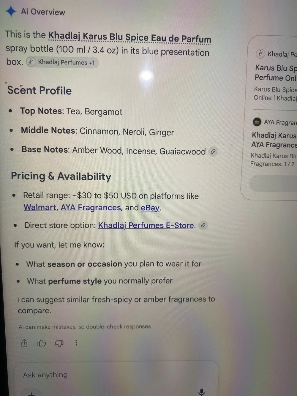 UNISEX fragrance - Khadlaj Karus Blue Spice